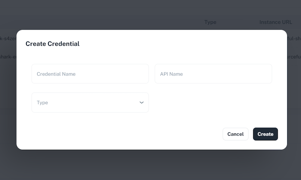 The picture shows us the Create Credential panel.