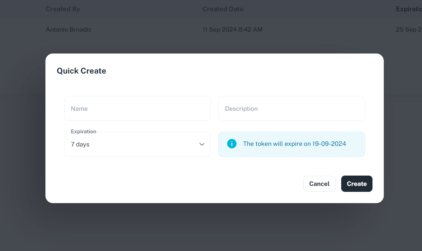 On the picture is the panel for token creation.