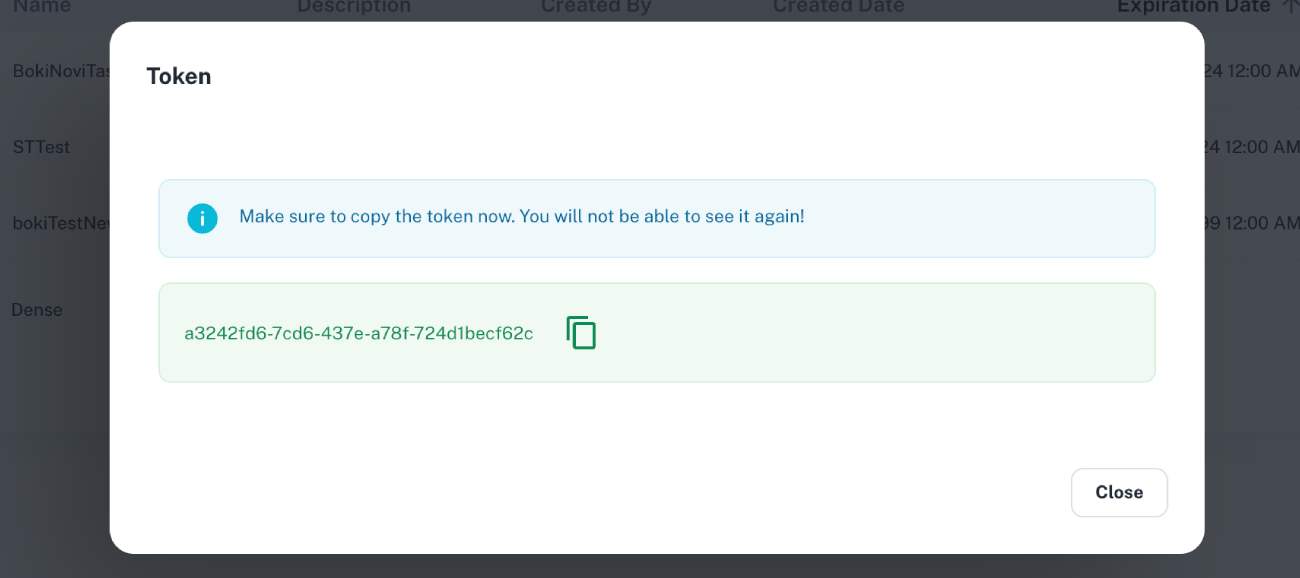 After the successfull token creation, the token id show up which we need to copy.