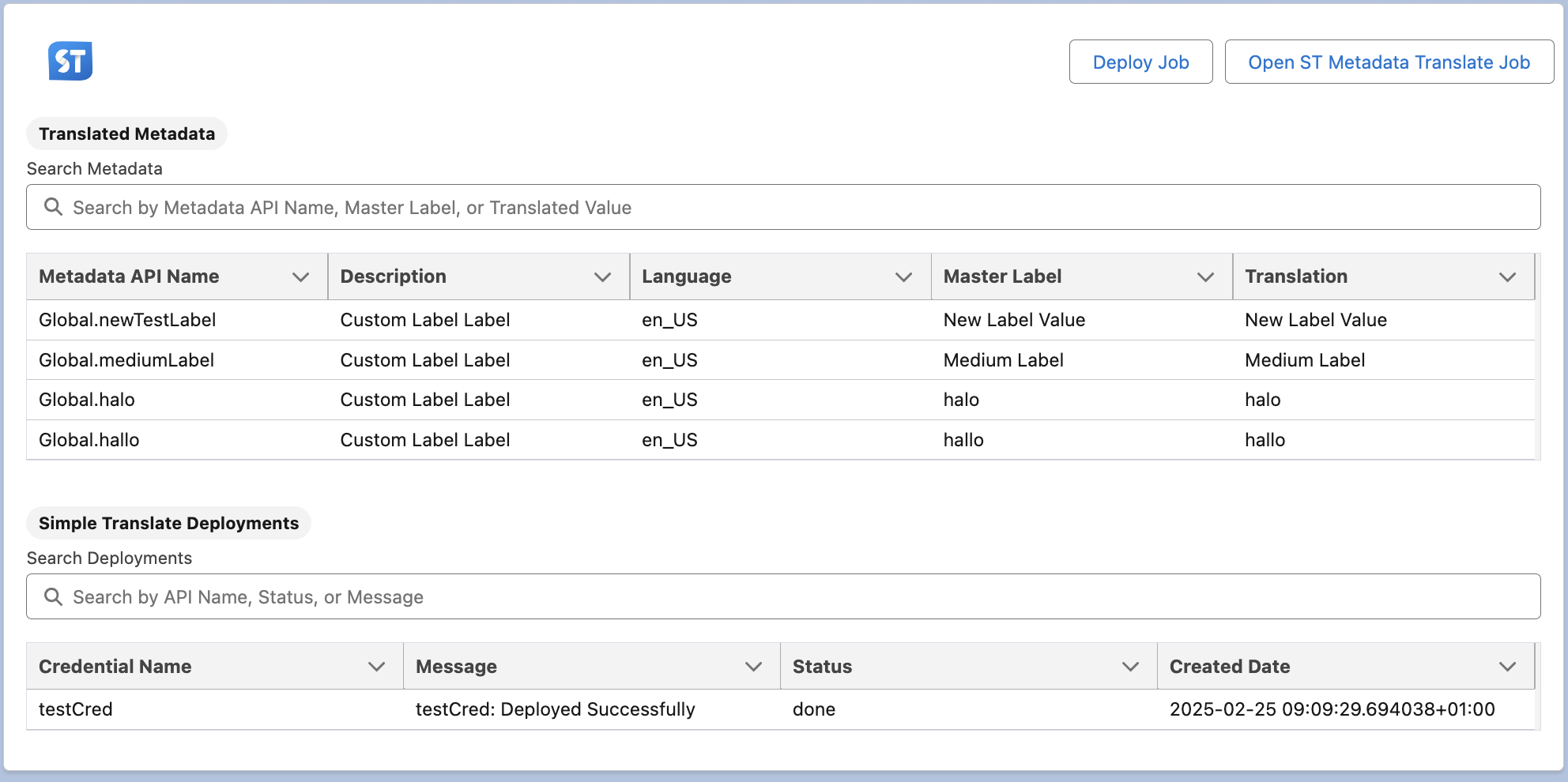 The picture shows us the Metadata datatable with basic information.