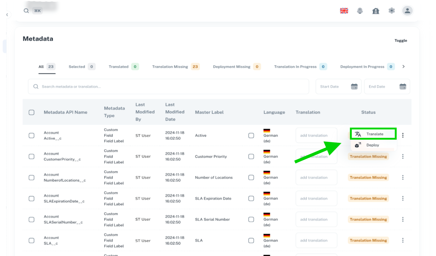 The picture shows us where is the Translate button in the List.